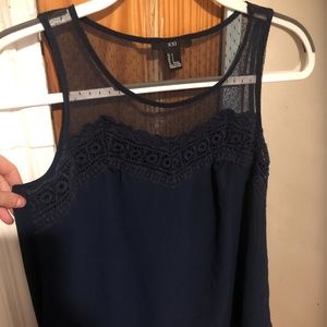 flowy dark blue polyester top